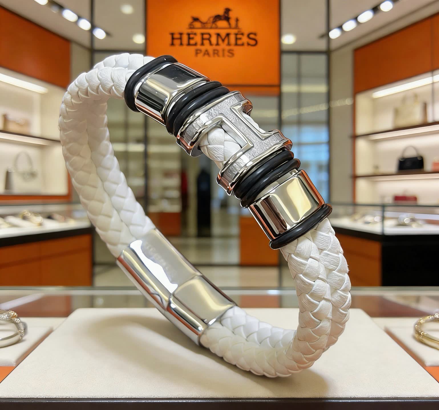 Hermes Hermès Paris White Leather Bracelet Hermes Hermès Paris White Leather Bracelet