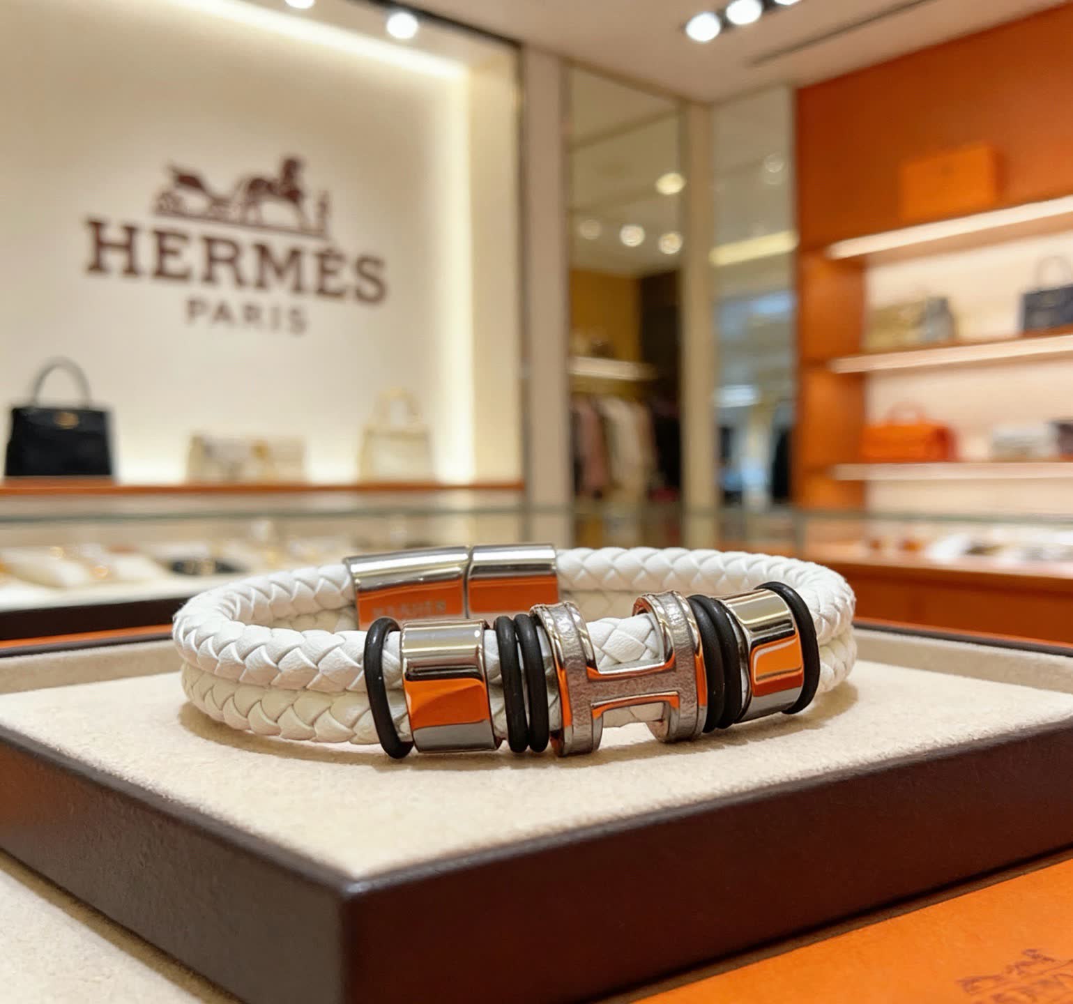 Hermes Hermès Paris White Leather Bracelet