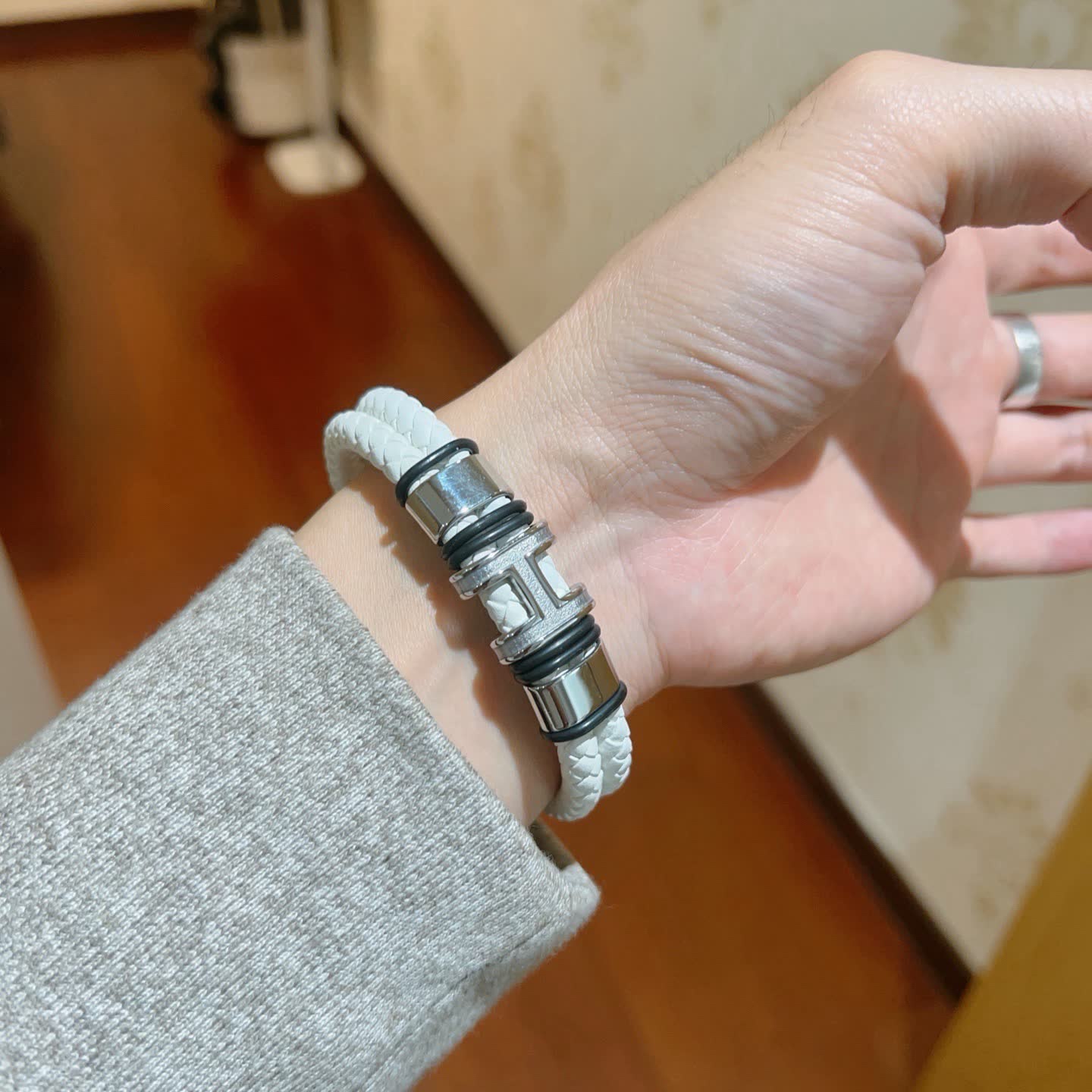 Hermes Hermès Paris White Leather Bracelet