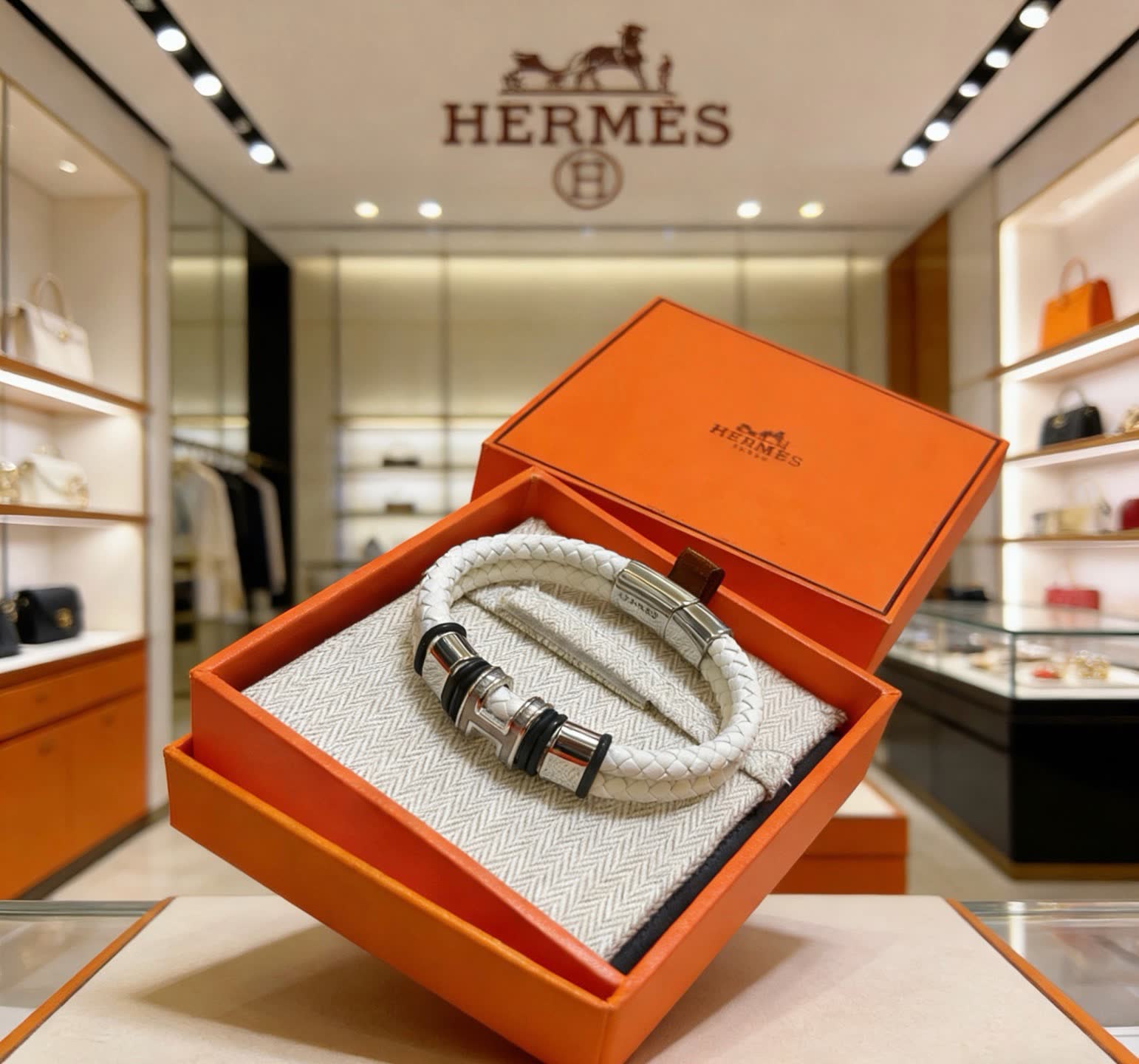 Hermes Hermès Paris White Leather Bracelet