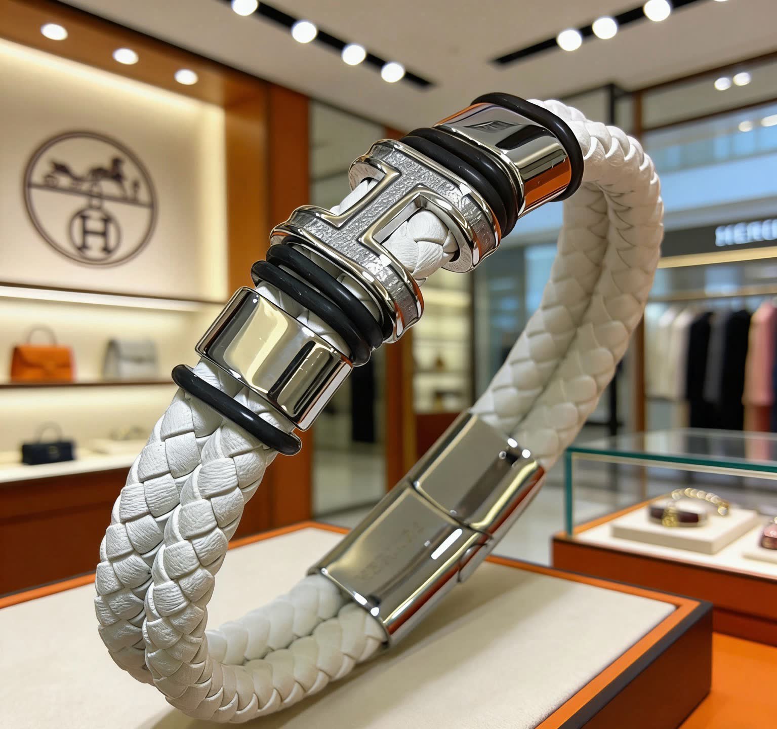 Hermes Hermès Paris White Leather Bracelet
