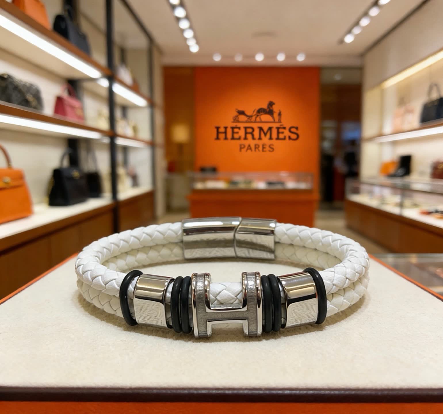 Hermes Hermès Paris White Leather Bracelet