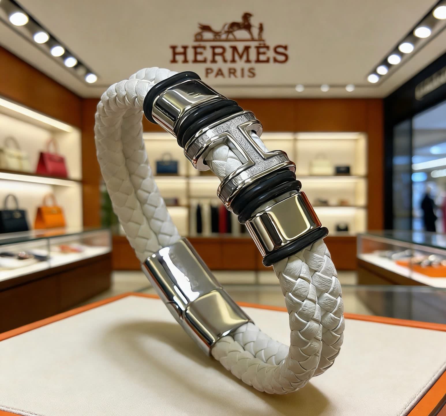 Hermes Hermès Paris White Leather Bracelet