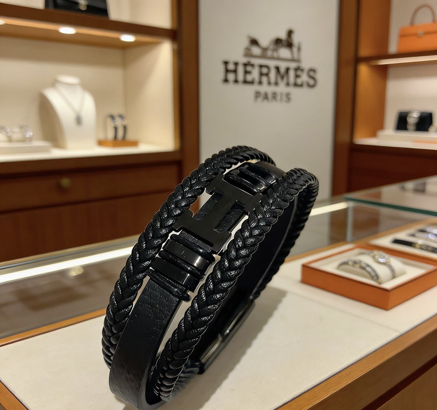 Hermes Hermès Paris Braided Leather Bracelet Hermes Hermès Paris Braided Leather Bracelet