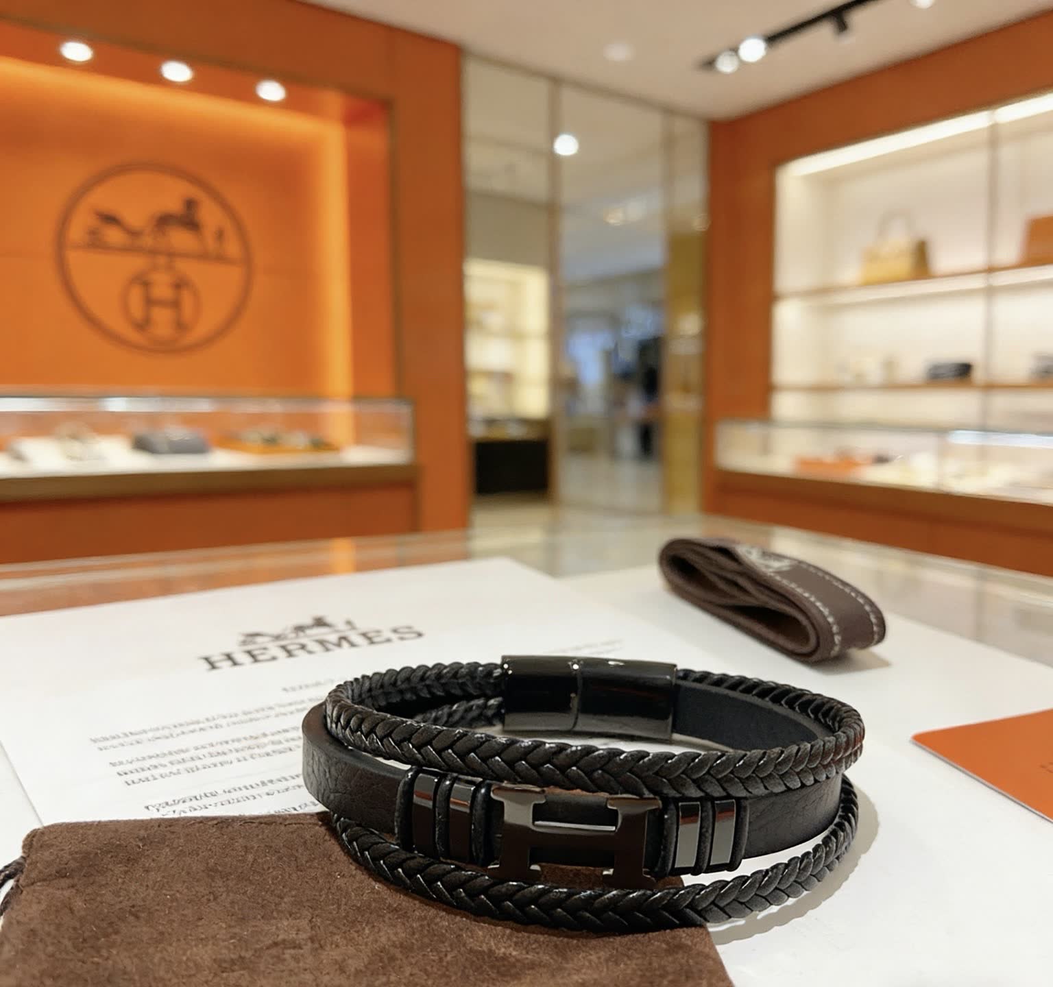 Hermes Hermès Paris Braided Leather Bracelet