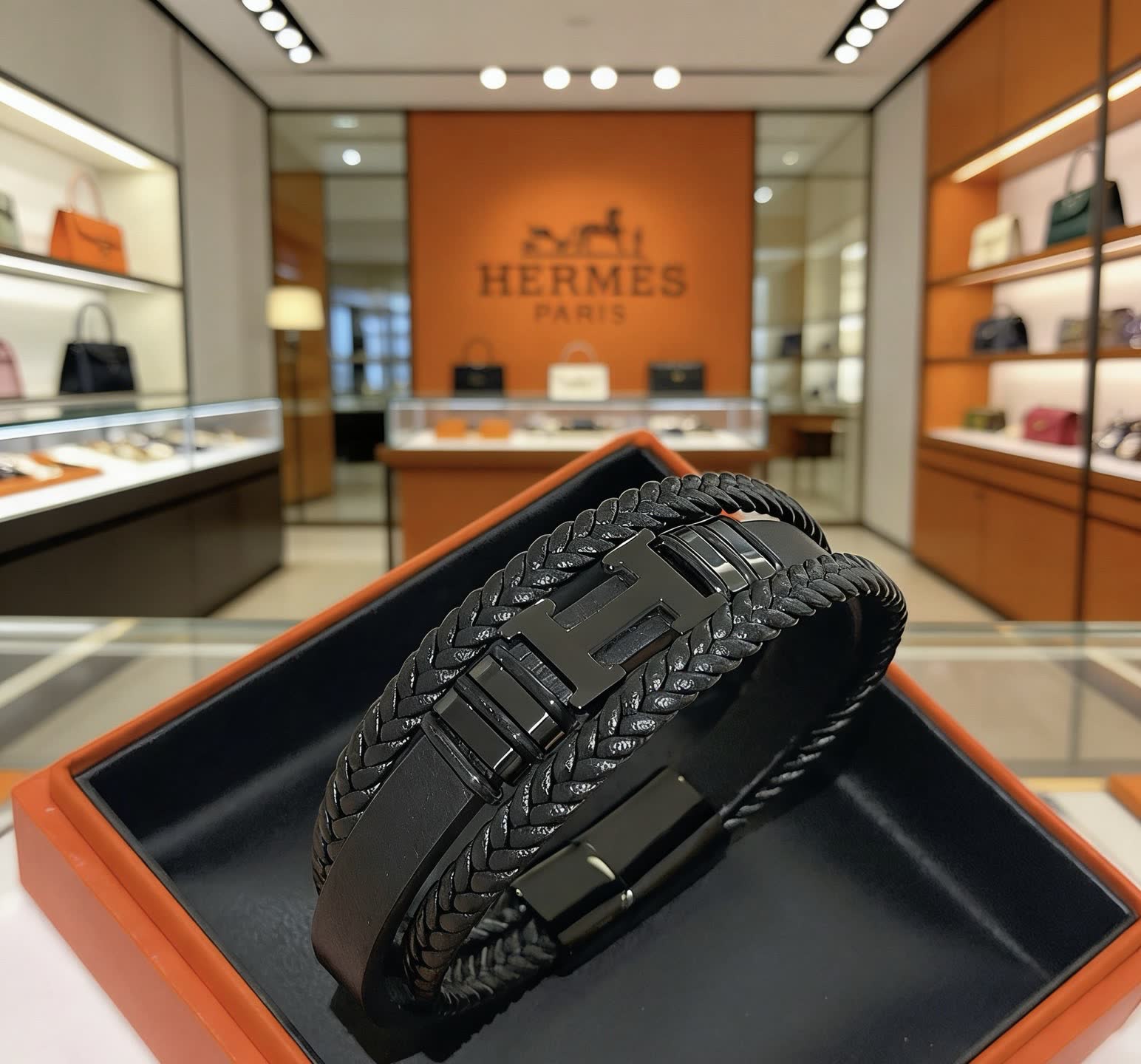 Hermes Hermès Paris Braided Leather Bracelet