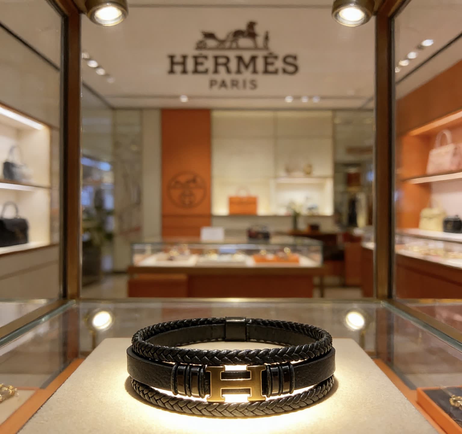 Hermes Hermès Paris Braided Leather Bracelet