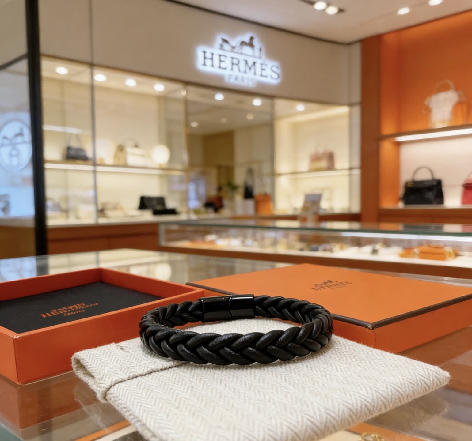 Hermes Hermès Paris Braided Leather Bracelet