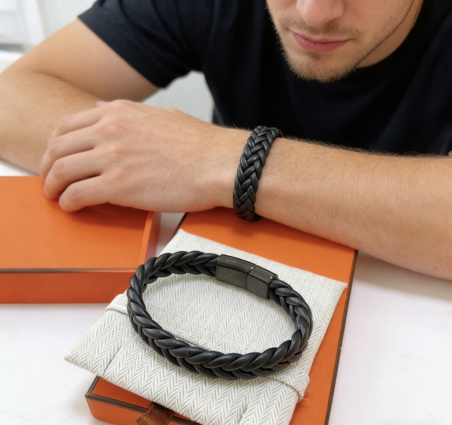 Hermes Hermès Paris Braided Leather Bracelet