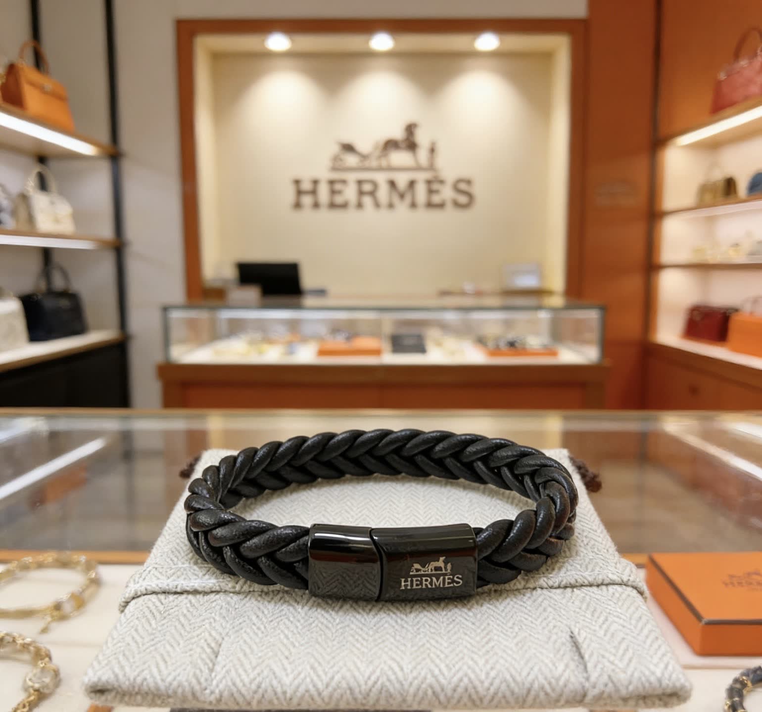 Hermes Hermès Paris Braided Leather Bracelet