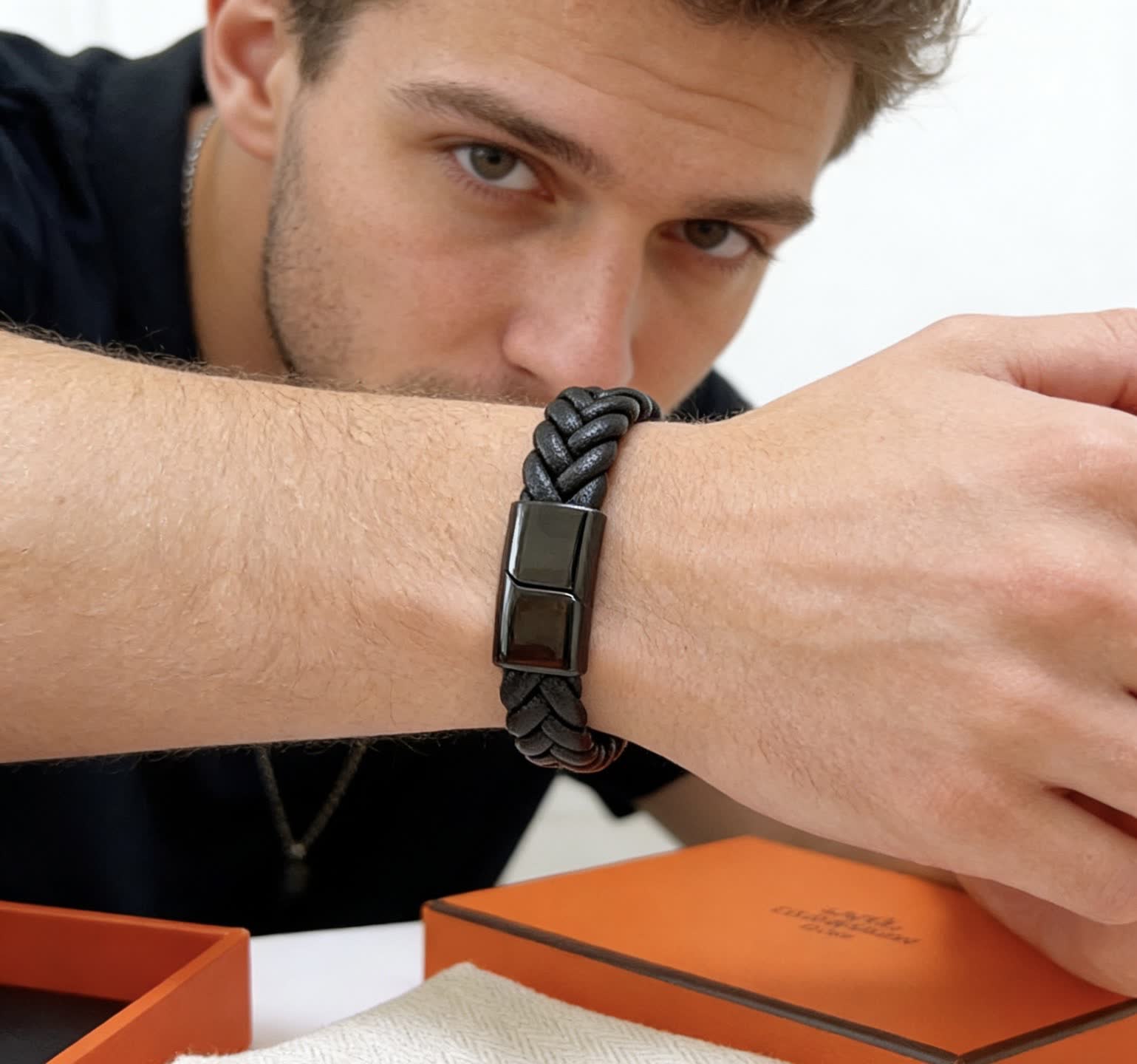 Hermes Hermès Paris Braided Leather Bracelet