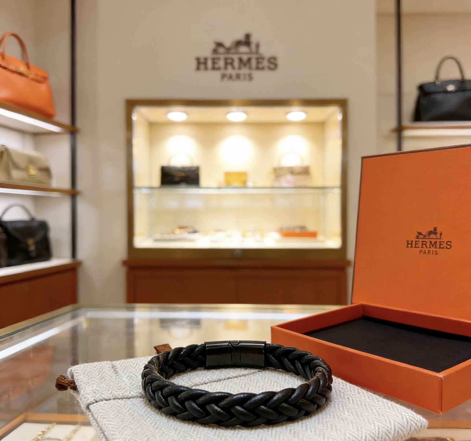 Hermes Hermès Paris Braided Leather Bracelet