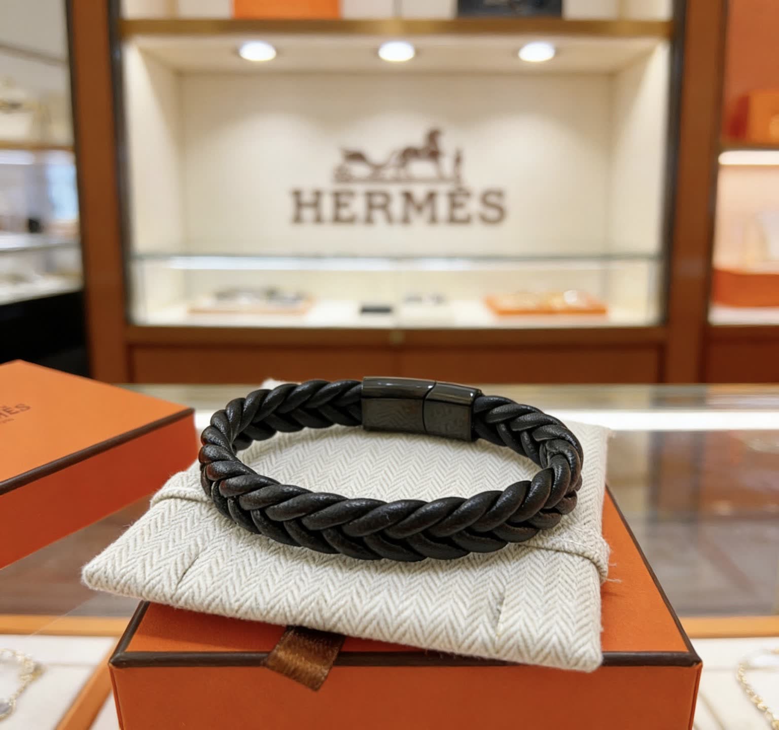Hermes Hermès Paris Braided Leather Bracelet