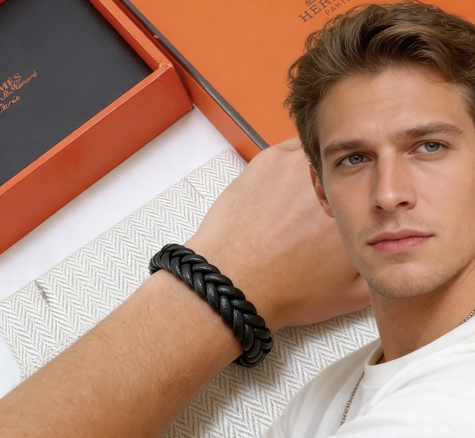 Hermes Hermès Paris Braided Leather Bracelet