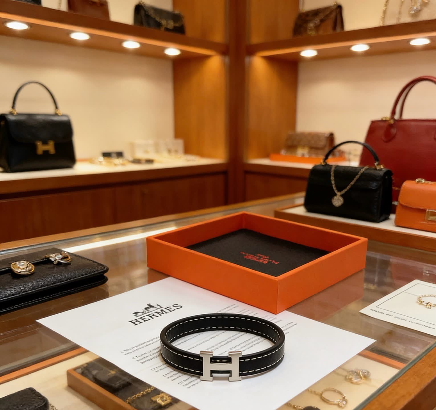 Hermes Hermès Black Leather Bracelet with Silver H Buckle