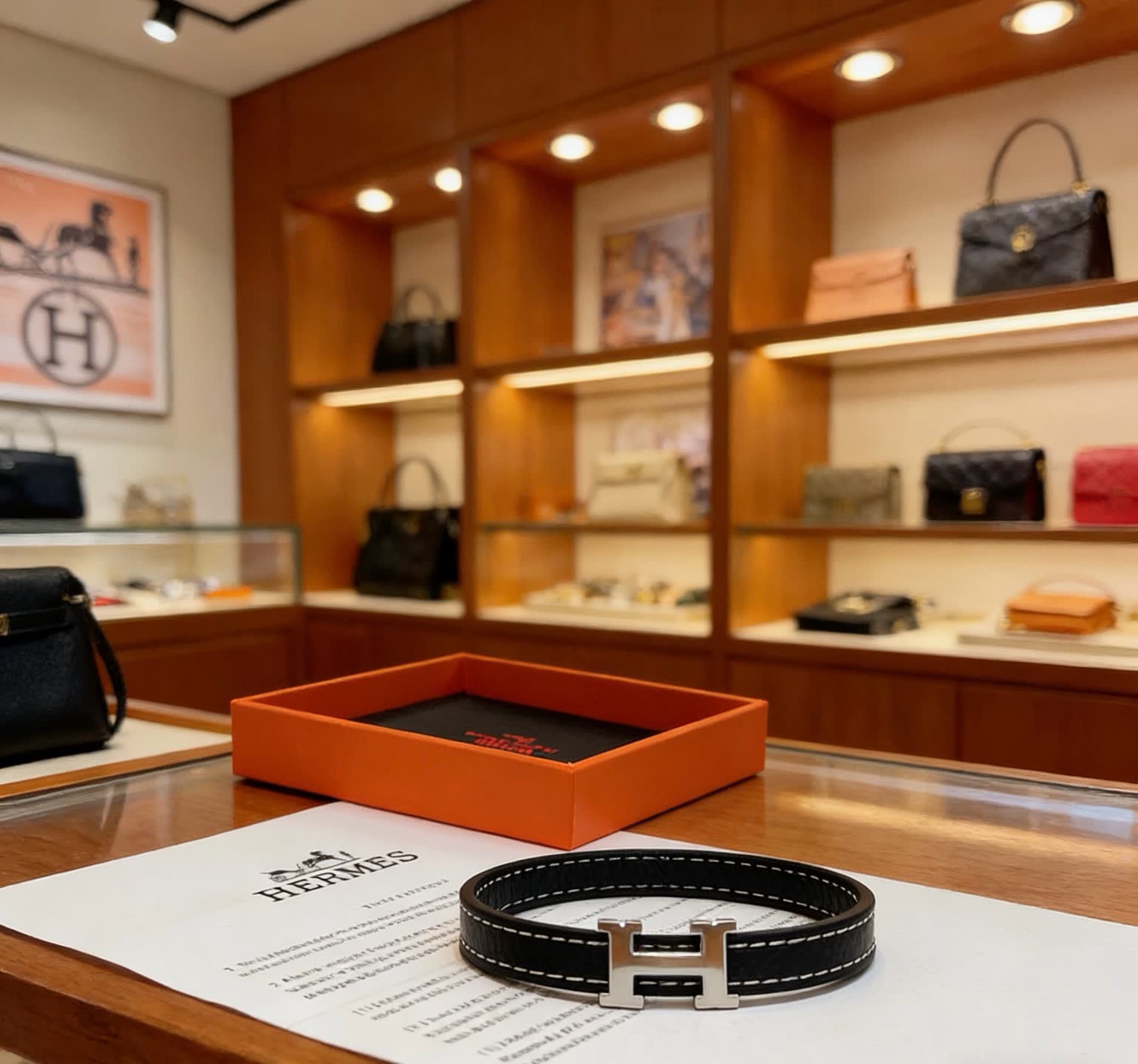 Hermes Hermès Black Leather Bracelet with Silver H Buckle