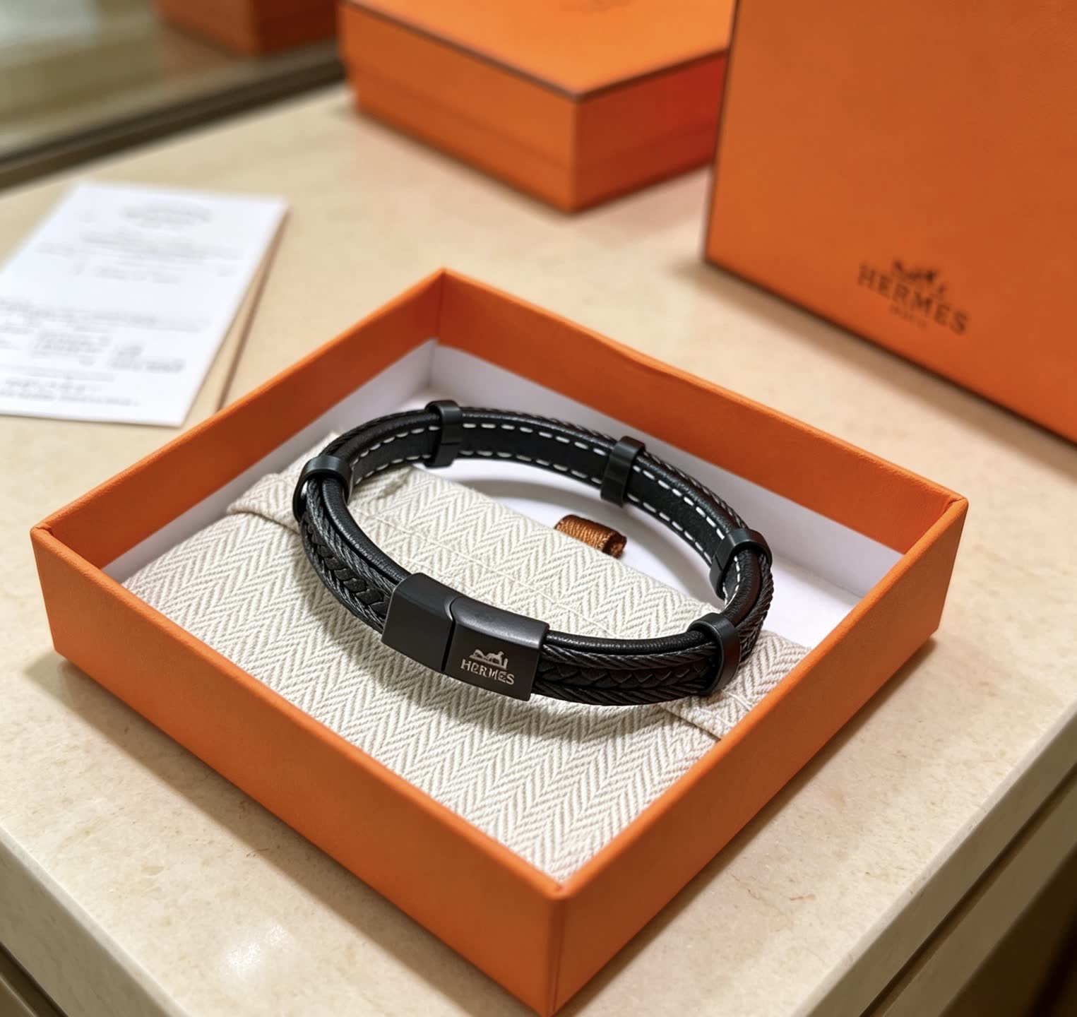 Hermes Hermès Black Leather Bracelet Hermes Hermès Black Leather Bracelet