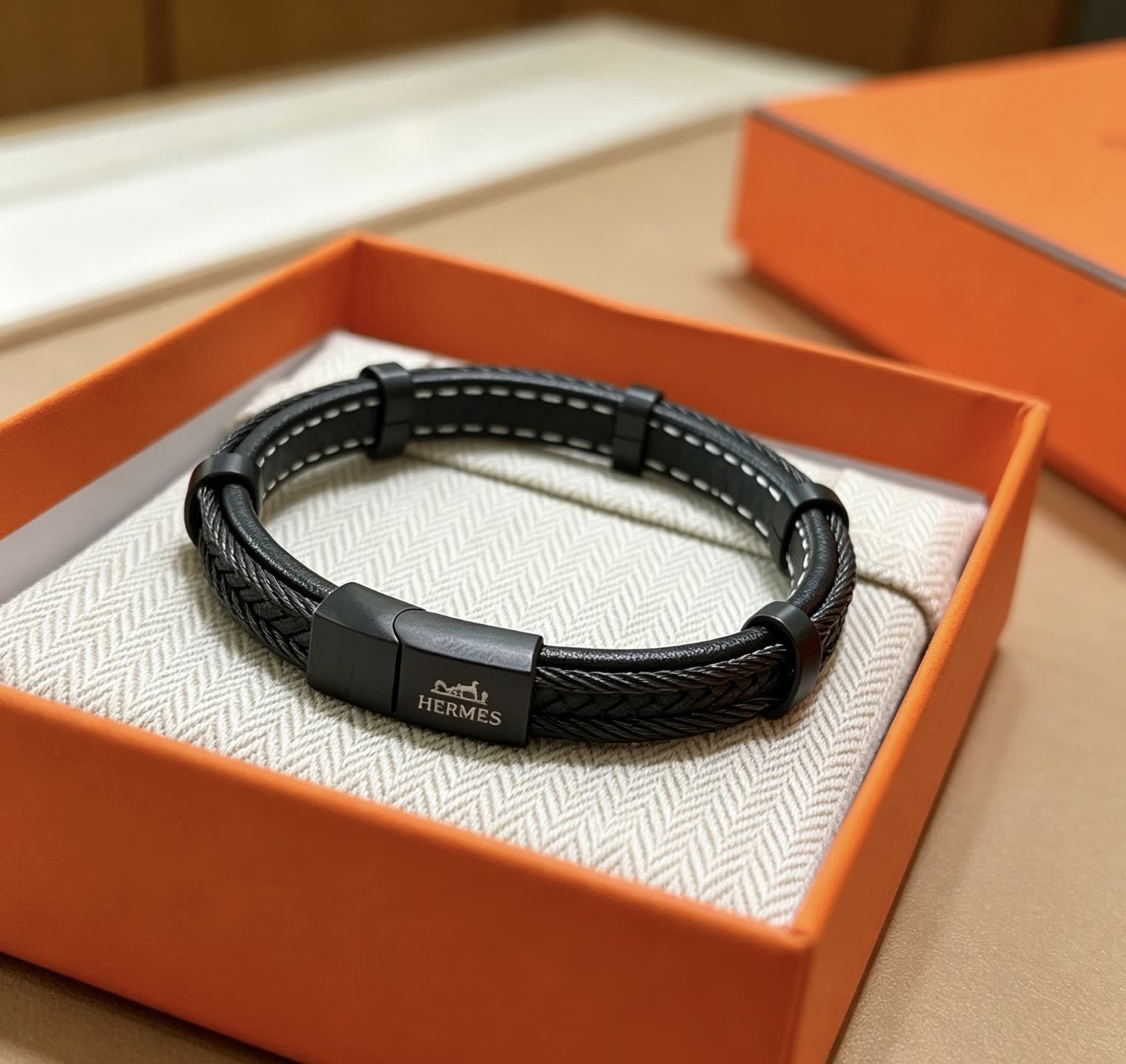 Hermes Hermès Black Leather Bracelet