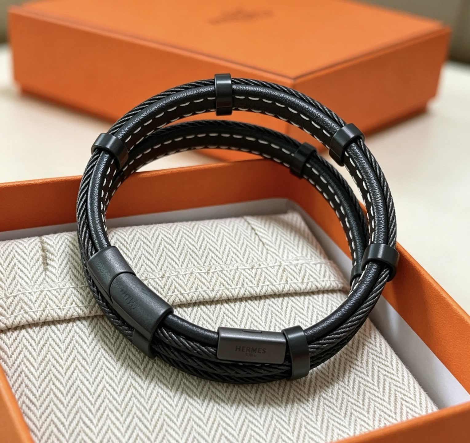 Hermes Hermès Black Leather Bracelet
