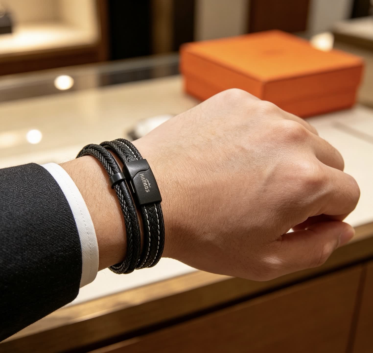 Hermes Hermès Black Leather Bracelet
