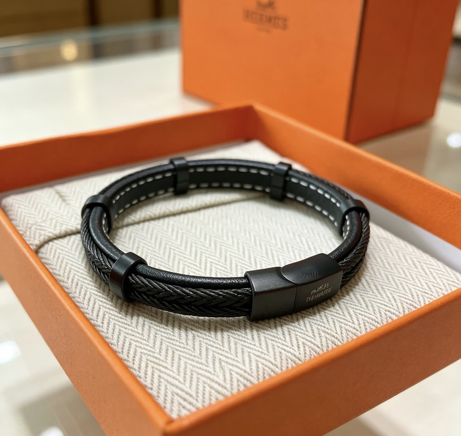 Hermes Hermès Black Leather Bracelet
