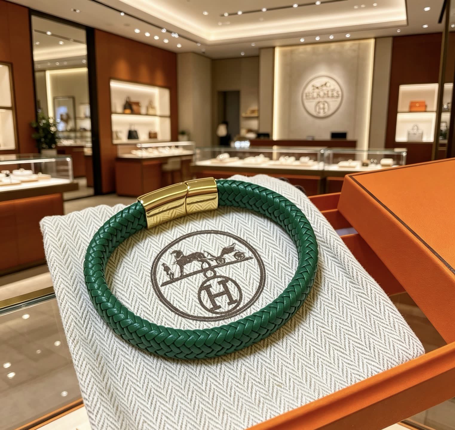 Hermes Hermès Green Leather Bracelet