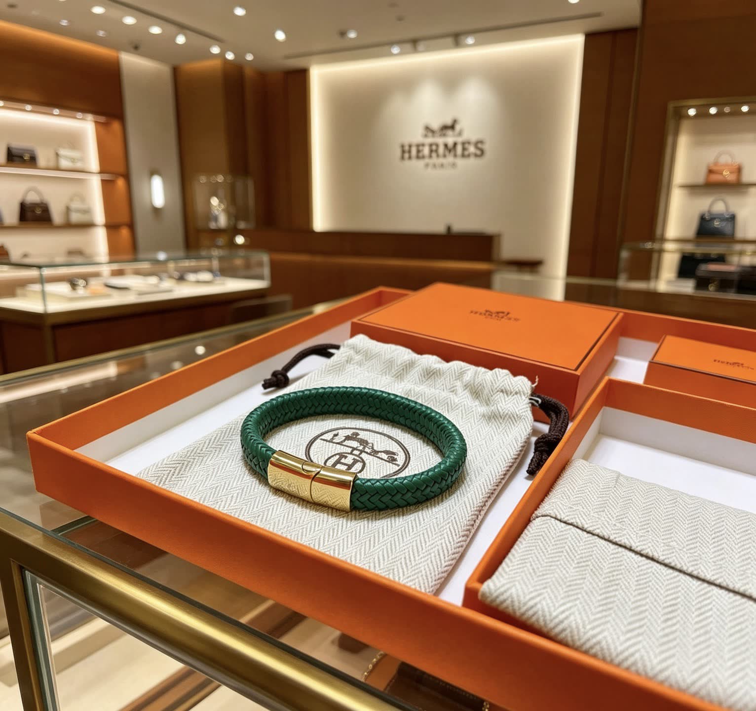 Hermes Hermès Green Leather Bracelet