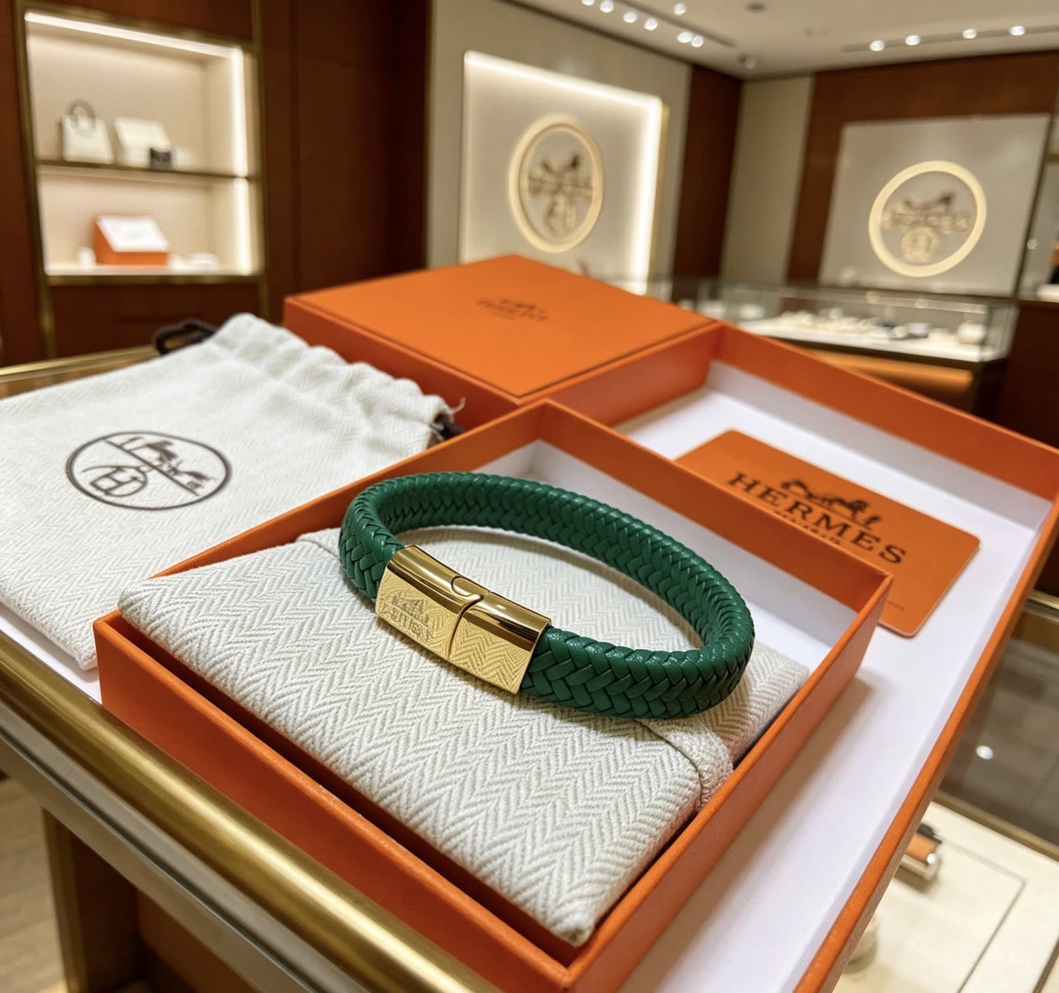 Hermes Hermès Green Leather Bracelet