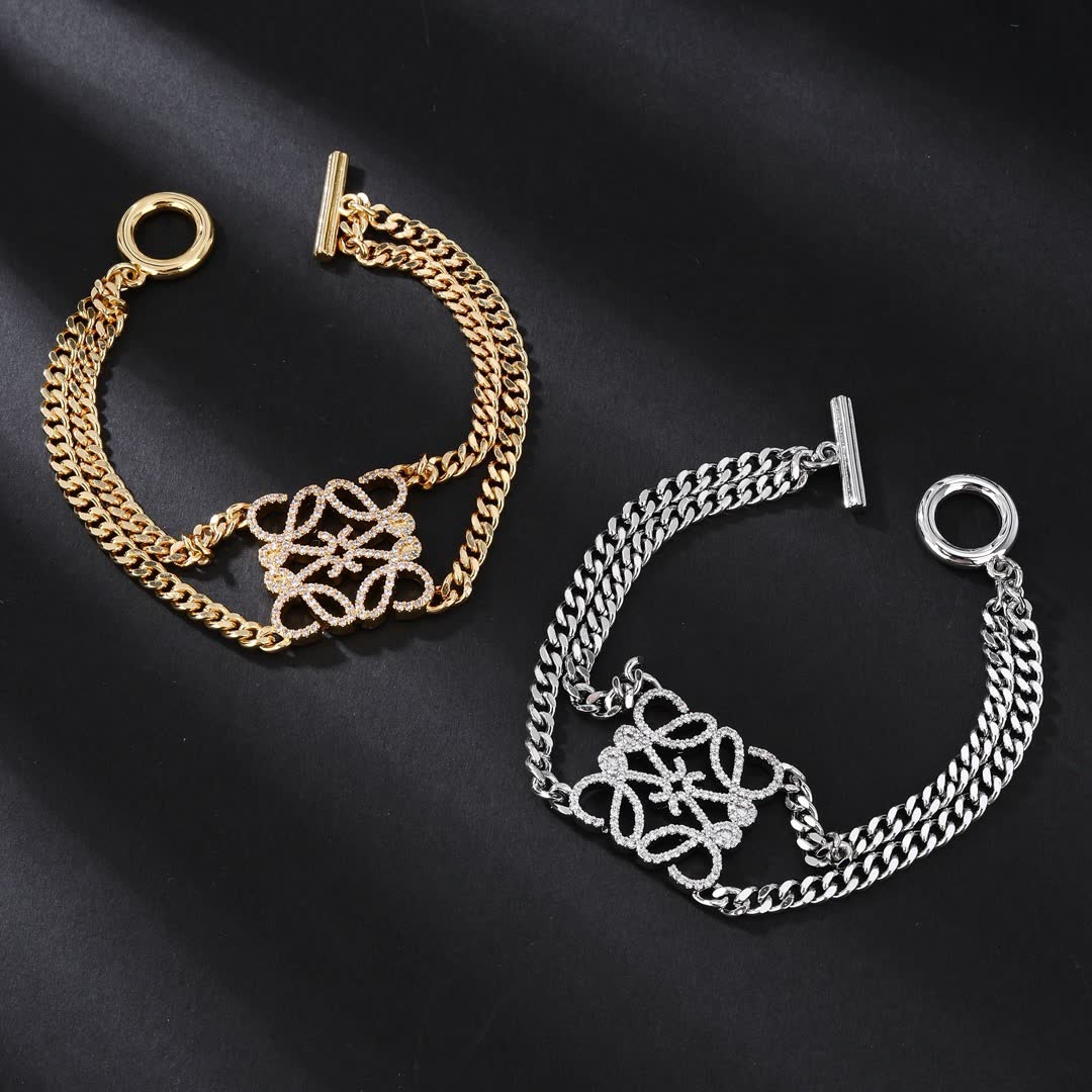 Loewe Elegant Silver and Gold-Tone Diamond Accent Bracelets
