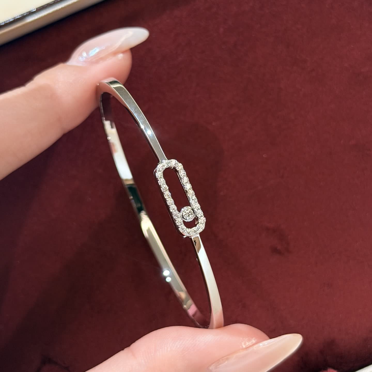 Messika Elegant Silver Bangle Bracelet with Diamond Accents