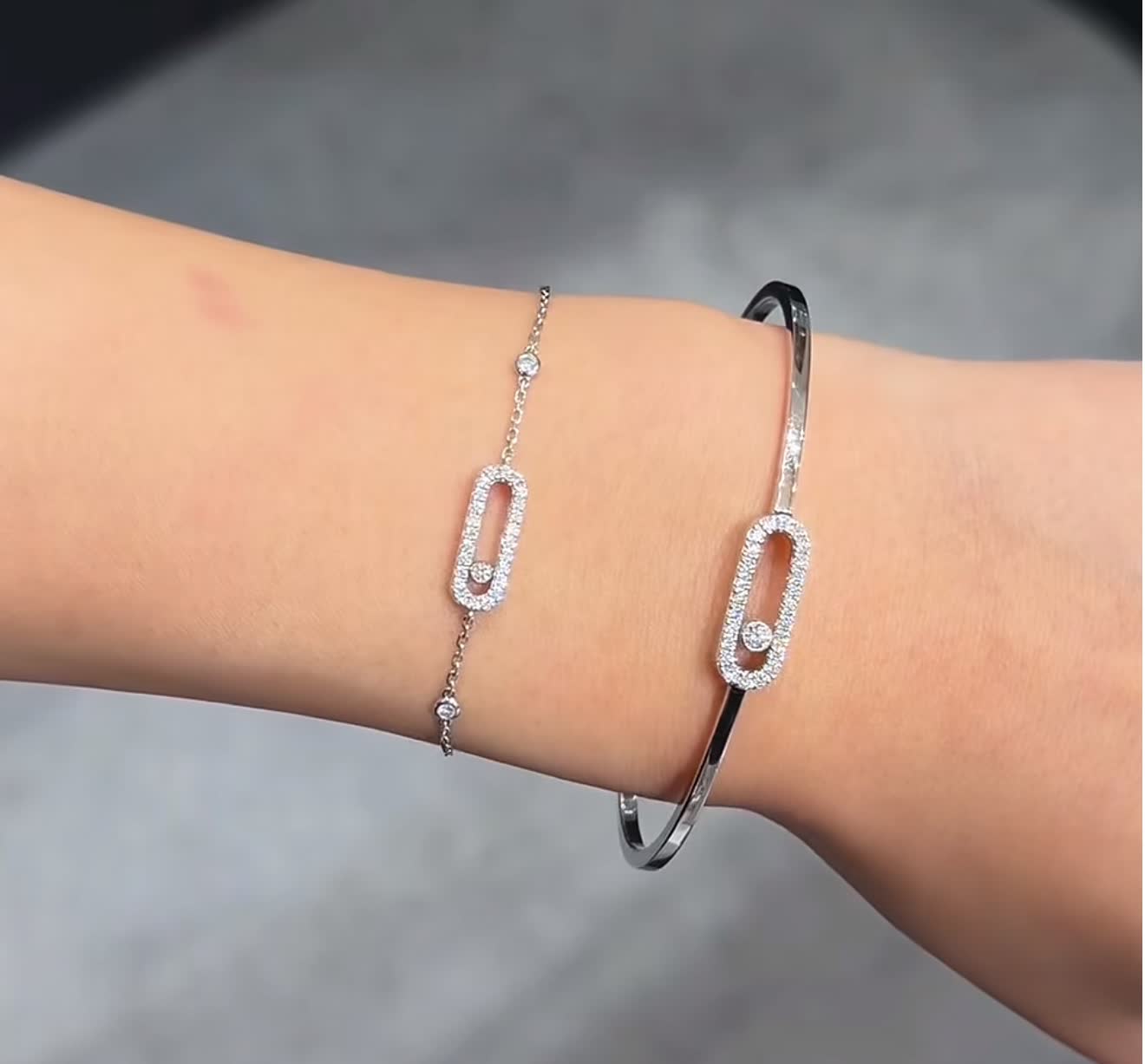 Messika Elegant Silver Bangle Bracelet with Diamond Accents