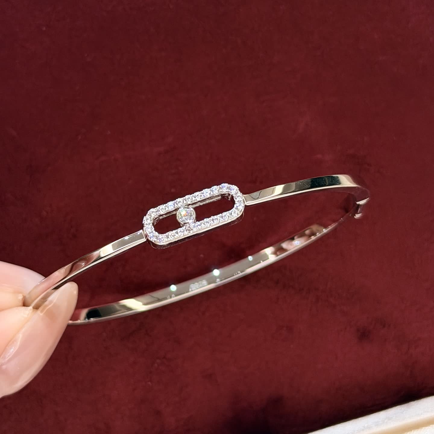 Messika Elegant Silver Bangle Bracelet with Diamond Accents