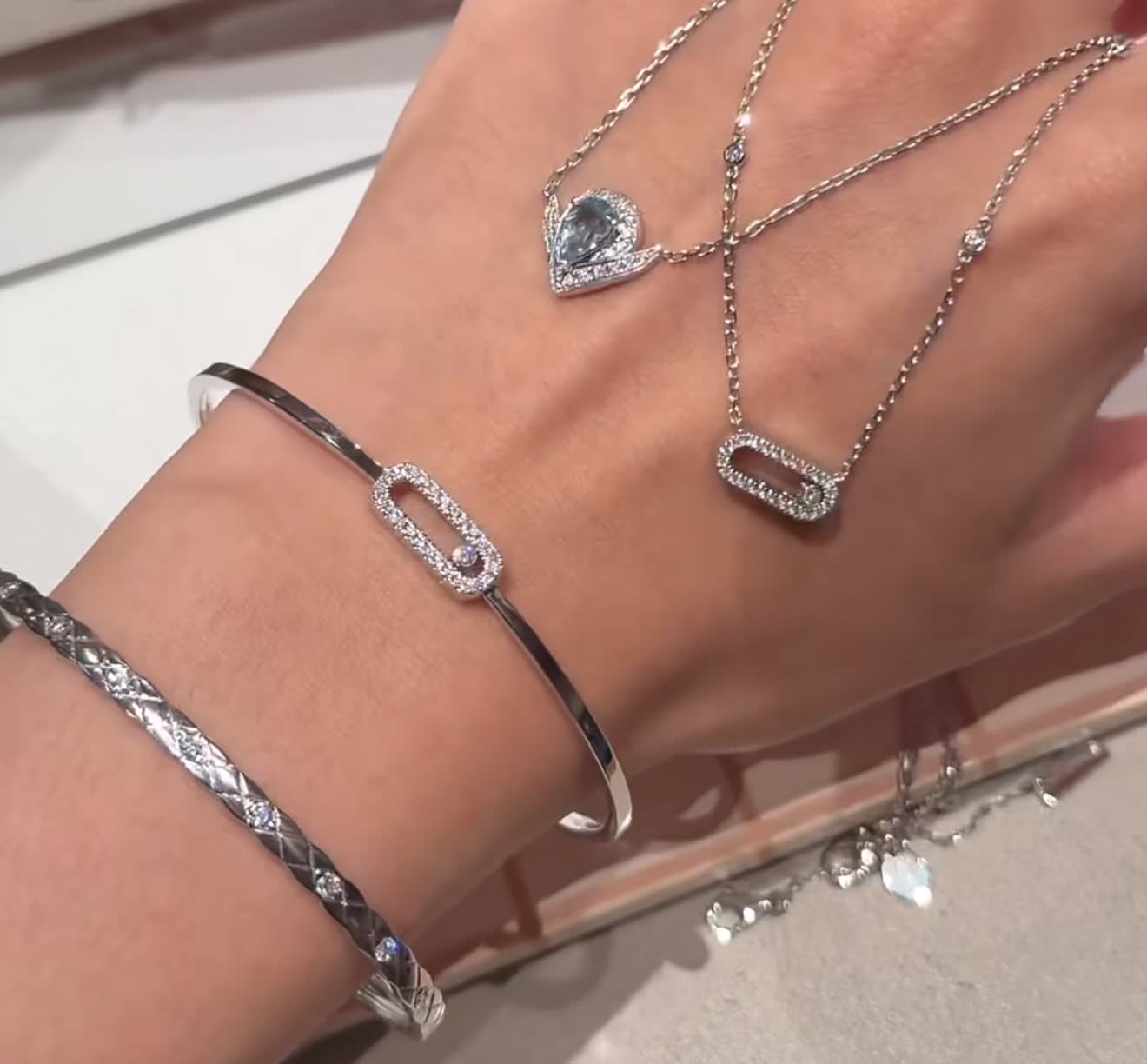 Messika Elegant Silver Bangle Bracelet with Diamond Accents