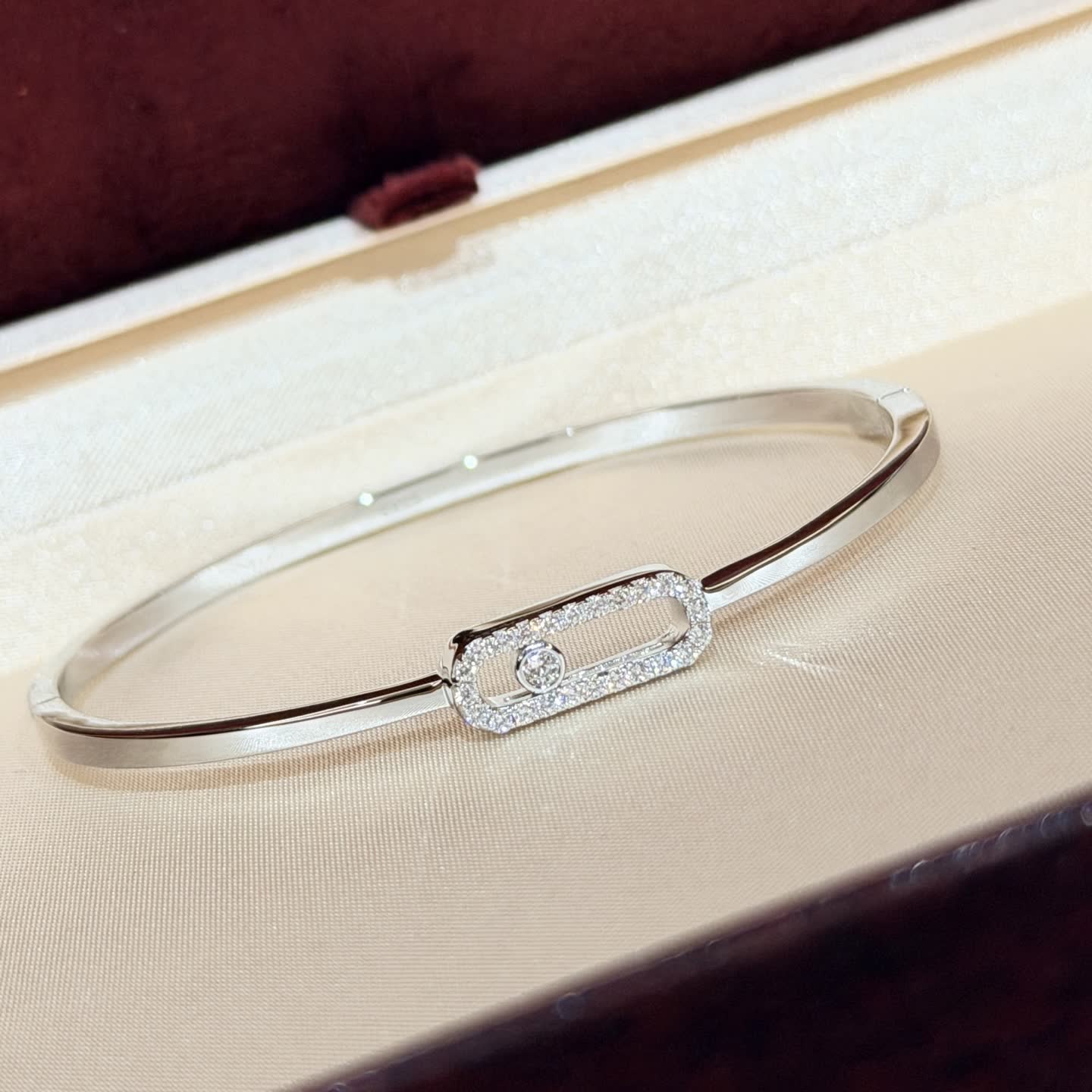 Messika Elegant Silver Bangle Bracelet with Diamond Accents