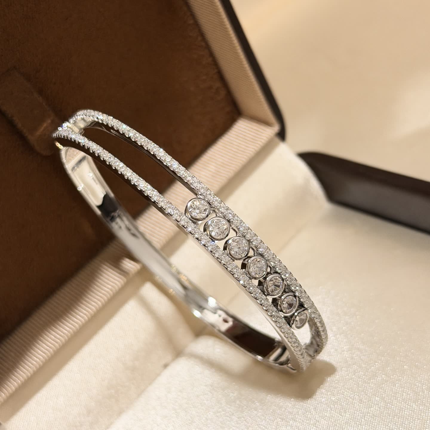 Messika Elegant Silver Diamond Bangle Bracelet