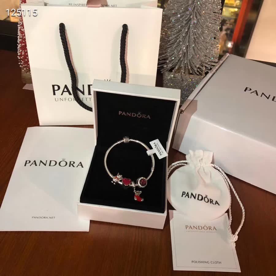 Pandora Silver Bracelet with Red Heart Charm