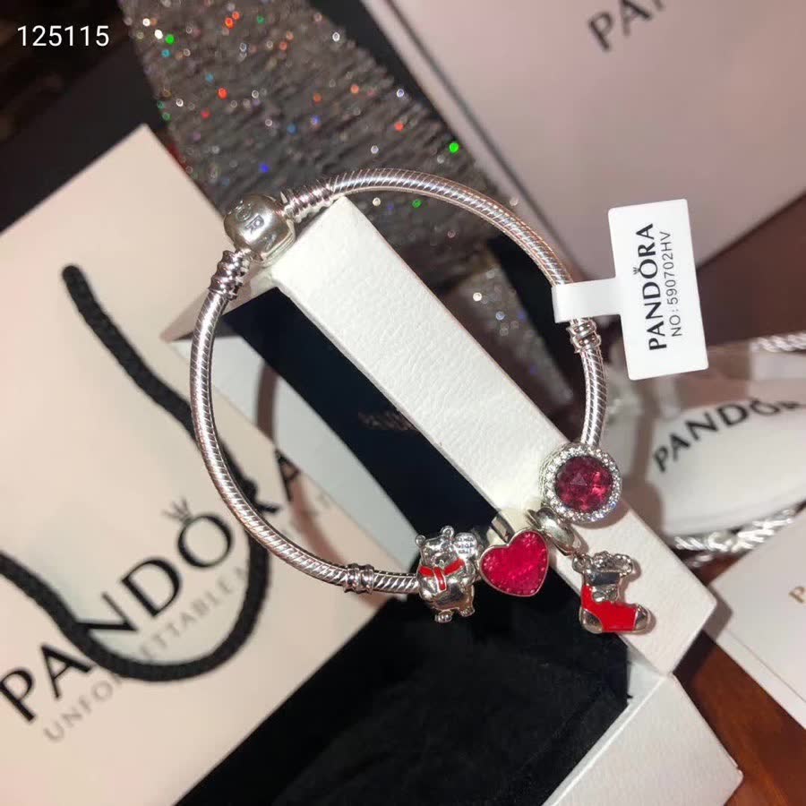 Pandora Silver Bracelet with Red Heart Charm