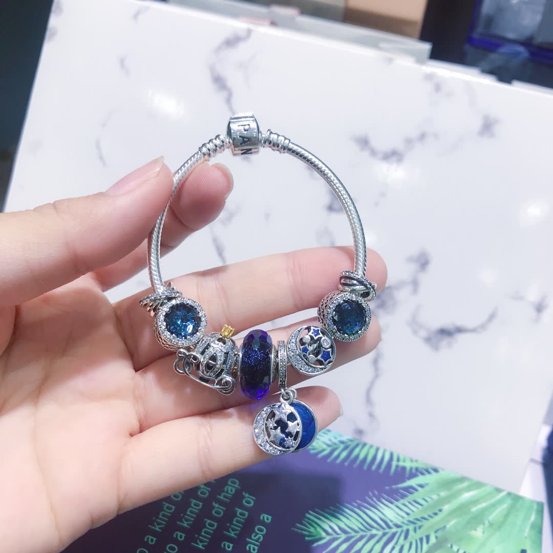 Pandora Silver Bracelet with Blue Charms