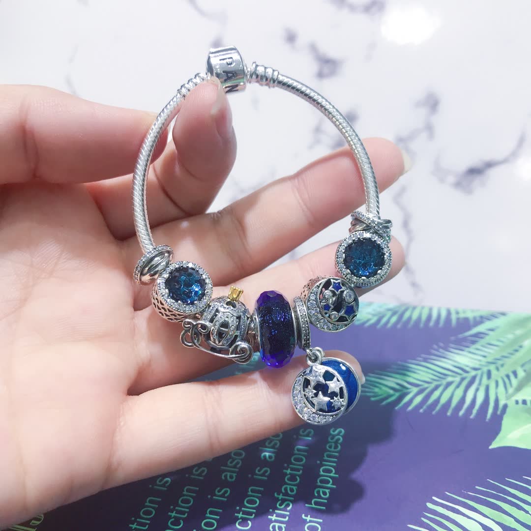 Pandora Silver Bracelet with Blue Charms