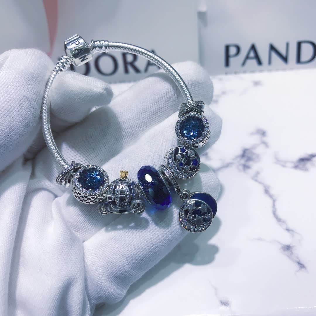 Pandora Silver Bracelet with Blue Charms
