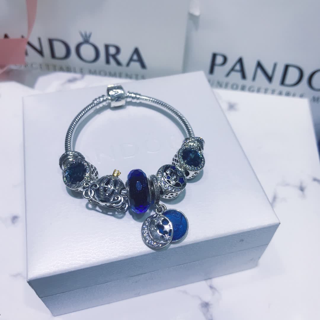 Pandora Silver Bracelet with Blue Charms