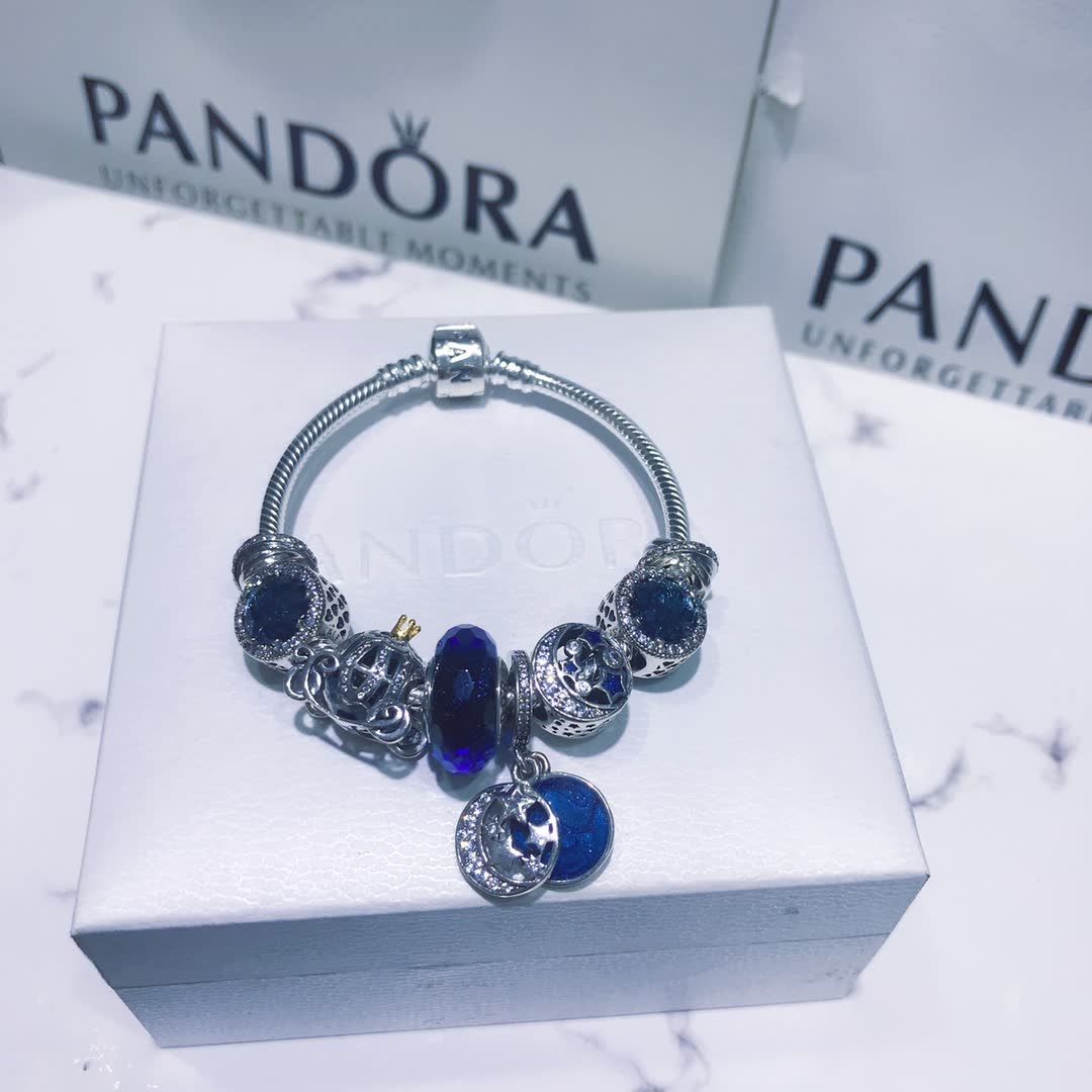 Pandora Silver Bracelet with Blue Charms