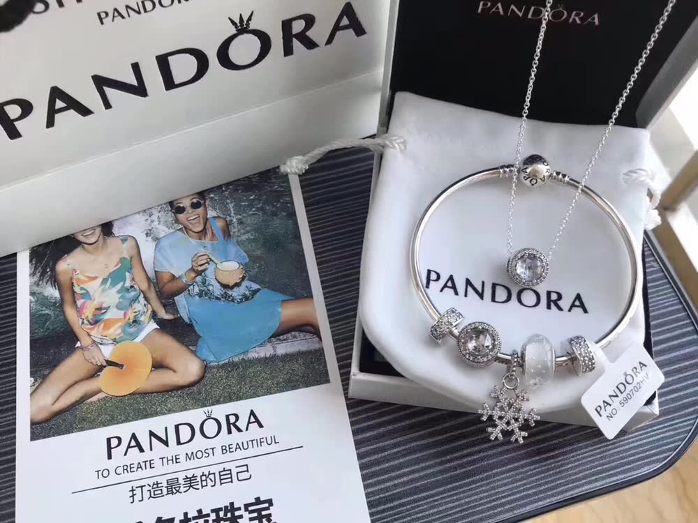 Pandora Silver Bracelet with Blue Stones and Snowflake Charm