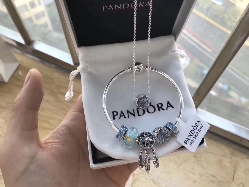 Pandora Silver Bracelet with Blue Stones and Snowflake Charm