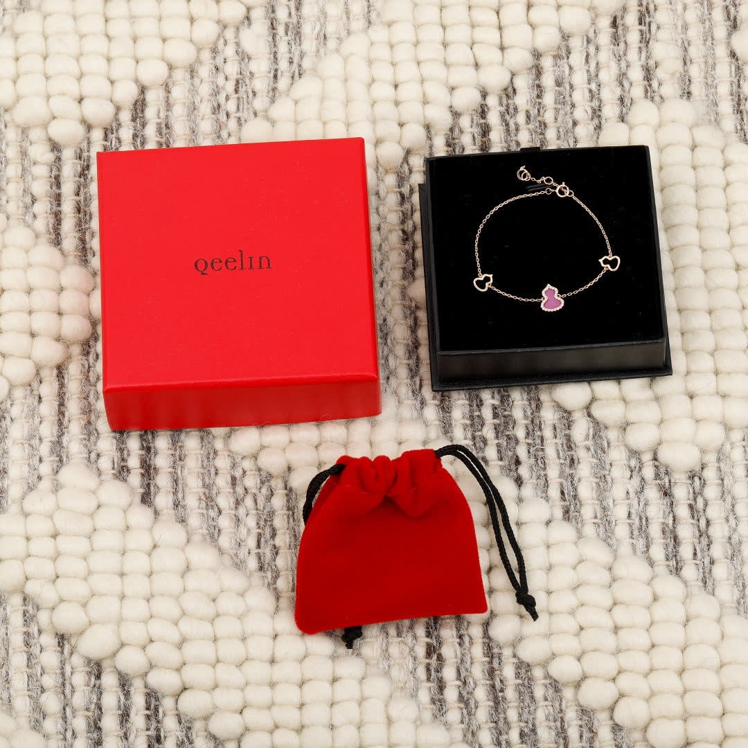 Qeelin Silver Bracelet with Pink Enamel Charm
