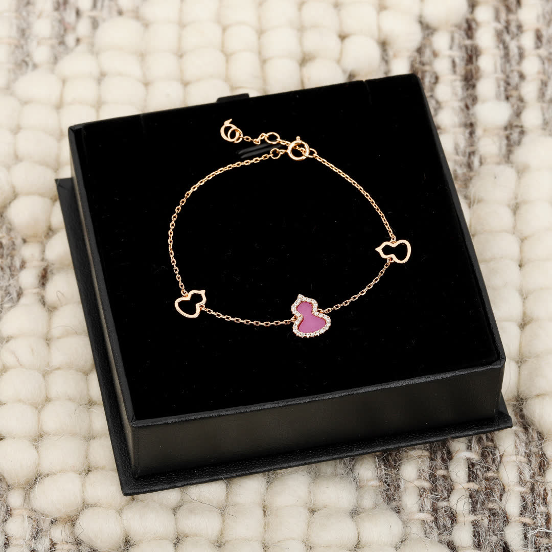 Qeelin Silver Bracelet with Pink Enamel Charm