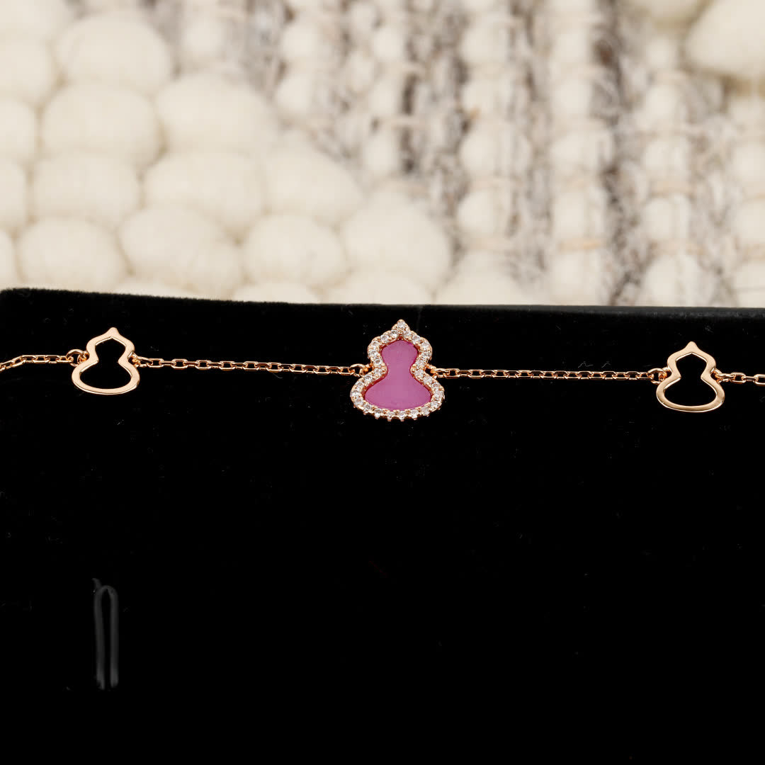 Qeelin Silver Bracelet with Pink Enamel Charm
