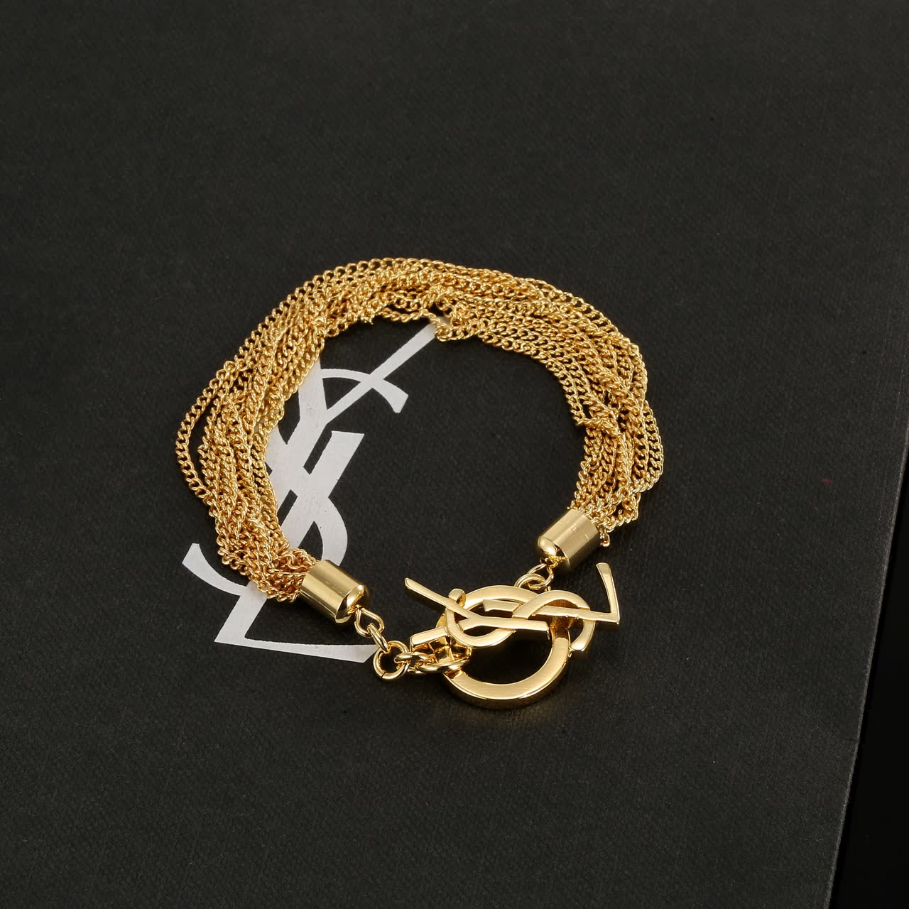 YSL Yves Saint Laurent Gold Tone Multi-Chain Bracelet