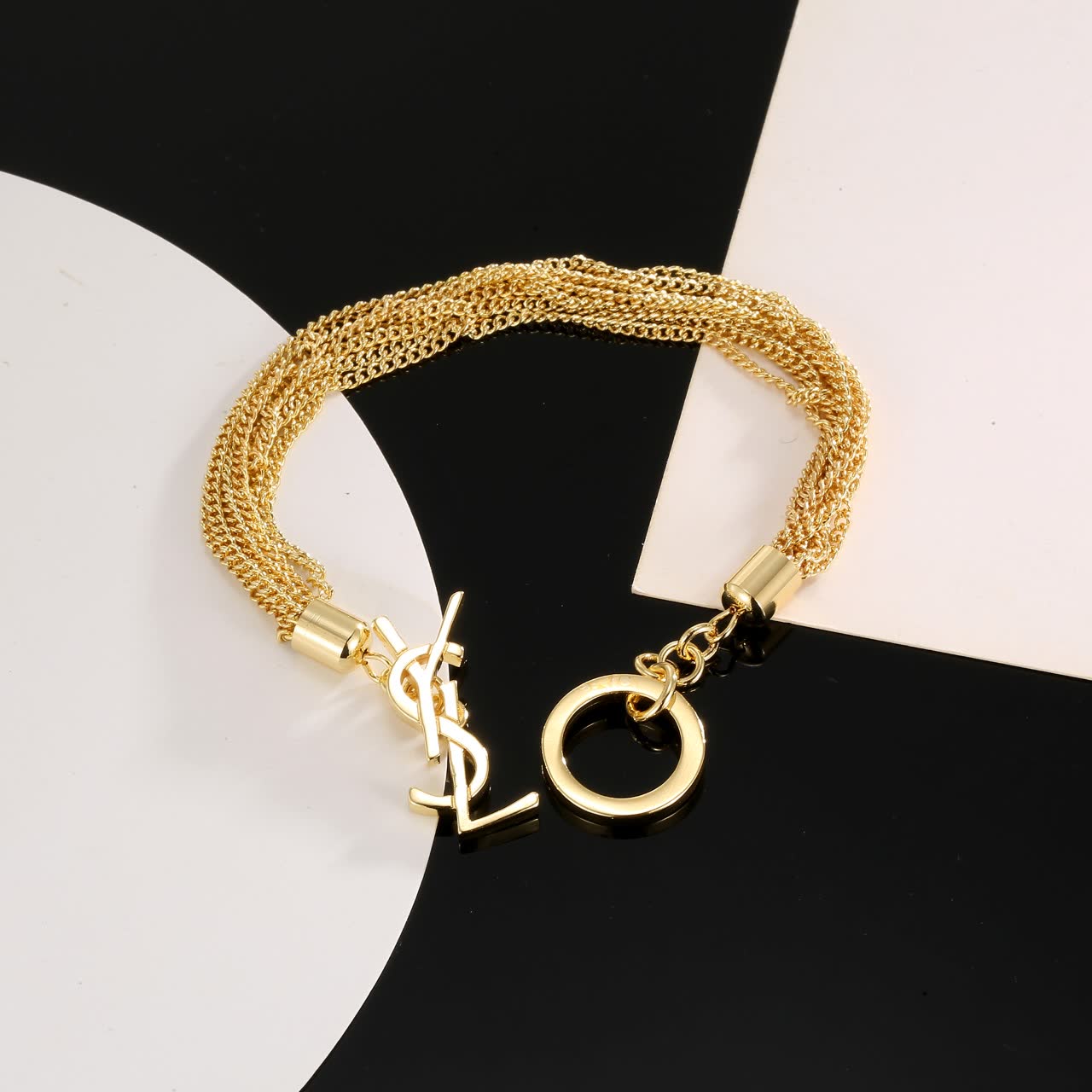 YSL Yves Saint Laurent Gold Tone Multi-Chain Bracelet