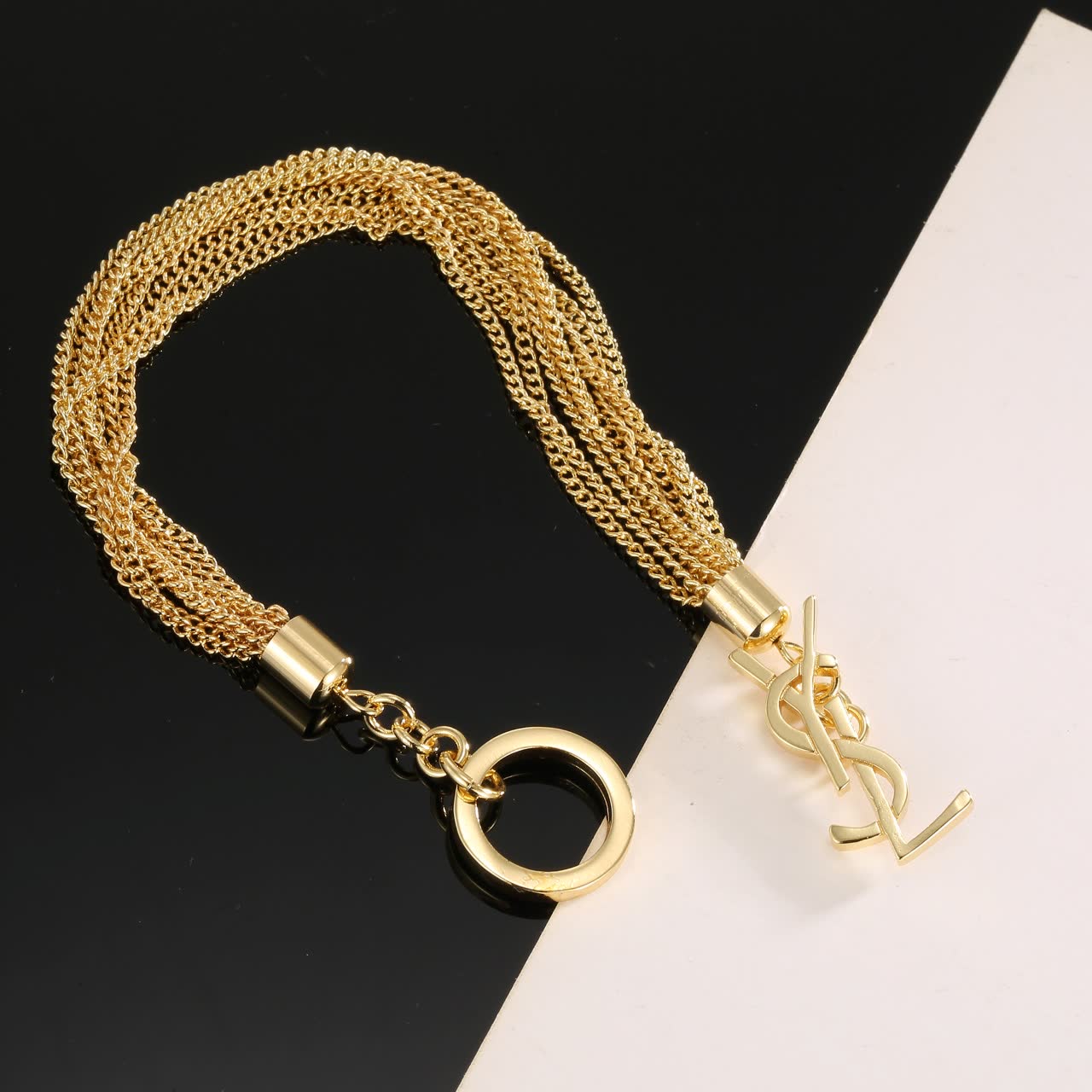 YSL Yves Saint Laurent Gold Tone Multi-Chain Bracelet